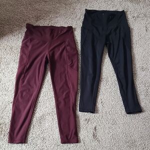 Burgundy and Black High-Waisted 7/8 Ankle Quick-Dri Leggings